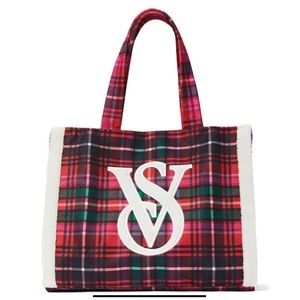 Victoria Secret Plaid Sherpa Tote Bag